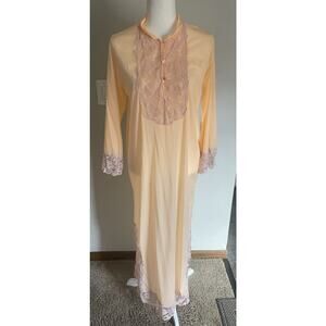 Stunning 60's Nylon Orange Full-length Nightgown Lace Sz S NWT Durelle Lingerie